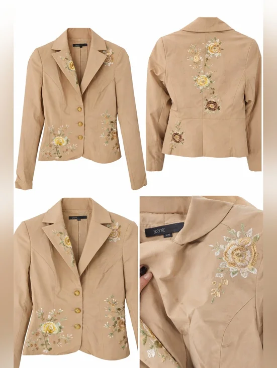 Y2K Yank American Embroidered Floral Blazer Jacket Cottagecore Boho 5/6 - Picture 2 of 8